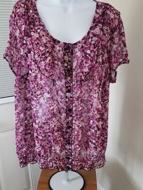 East 5th Woman, Floral Pink Short Sleeve Blouse, 3X